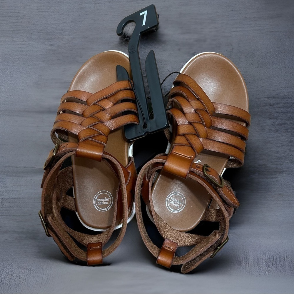 Wonder Nation Brown Caged Sandals NWT Sz 7 Boho Girls Toddler Gladiator